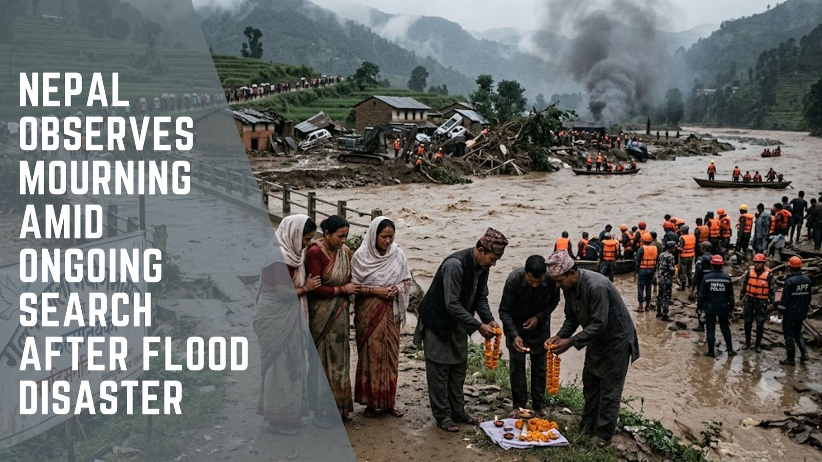 Nepal flood disaster search operations mourning